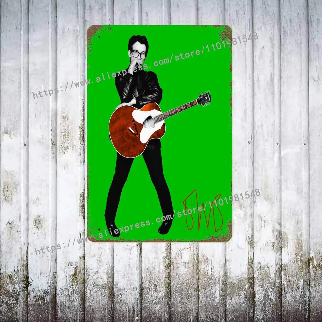 Elvis Costello & The Attractions Band Decor Poster Vintage Tin Sign Metal Sign Decorative Plaque for Pub Bar Man Cave Club Wall