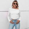 Spring Autumn Fashion Long Sleeve T-shirt Women Semi-open Collar Slim Short Temperament T-shirt Solid Color Sexy Top