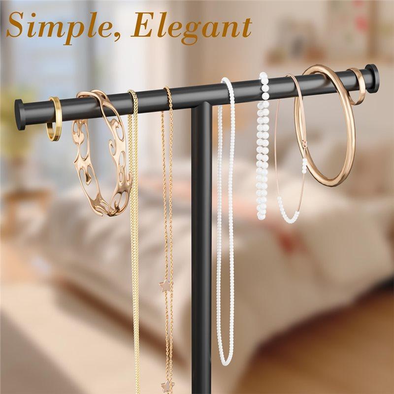 Stojak Organizer na Naszyjniki z Tacką do Przechowywania - Stojak na Biżuterię w Kształcie T na Bransoletki, Kolczyki, Pierścionki Stylowy Design