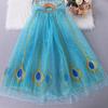 Girls Hooded Cloak Star Snowflakes Peacock Feather Sheer Ruffle Tulle Stage Performance Cosplay Costume Kids Dress Up Princess Cape Shawl