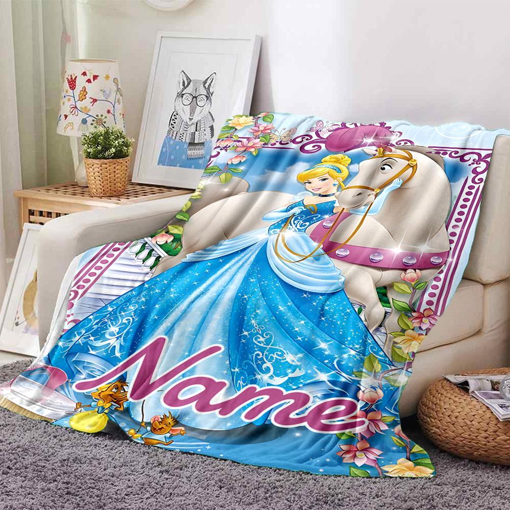 Custom Name Princess Cinderella's Horse flannel Blanket for Super Soft Cute Comfort Blanket for Travel Bedding Couch Sofa Blanket