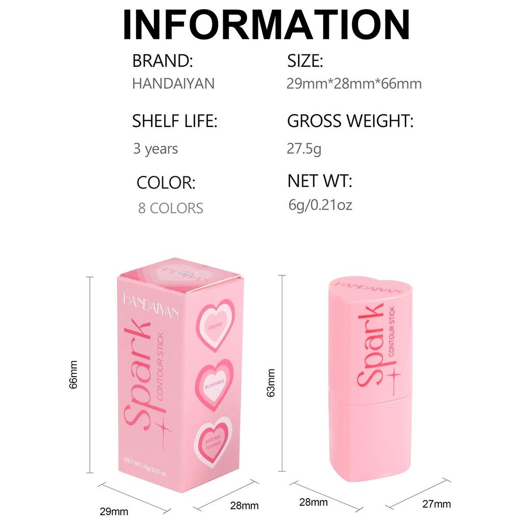 HANDAIYAN Matte Glitter Fard Guancia Ombretto Blush Evidenziatore Stick Rouge Bronzer Impermeabile Penna Contorno Trucco