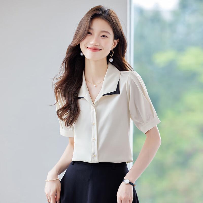 Trolman Color-block Lapel Short Sleeve Shirt XL