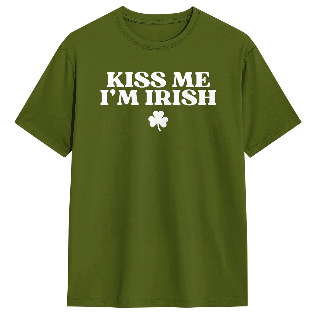 Vintage Kiss Me Im Irish Funny St Patricks Day TShirts Men Round Collar Cotton T Shirts  Short Sleeve Tees Gift Idea Tops