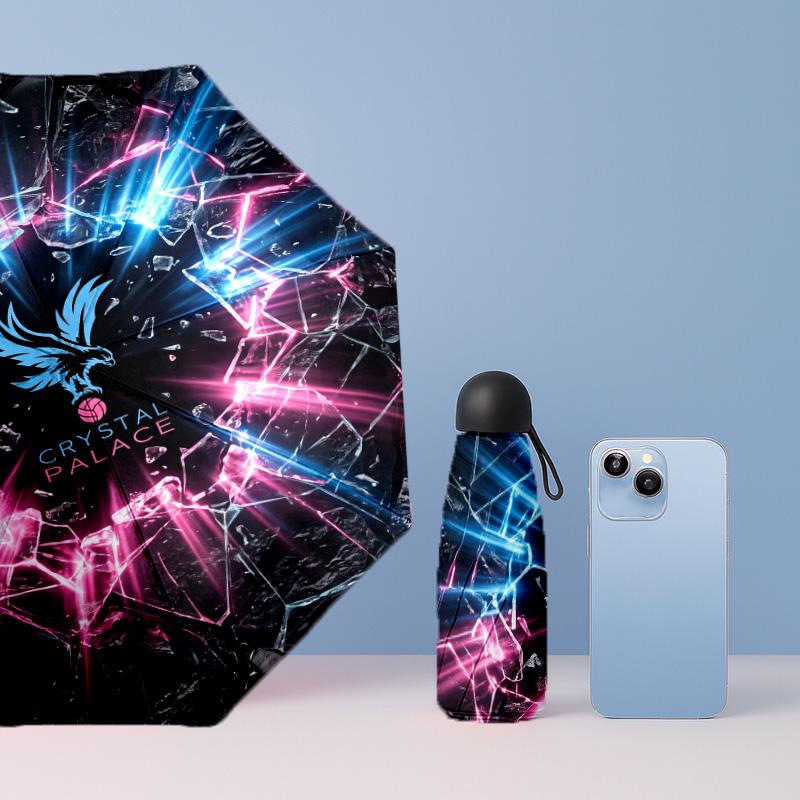 Crystal Palace Football Pattern Printed Mini 5 Folds 8 Ribs Compact Umbrella Windproof Waterproof Lightweight Portable Folding