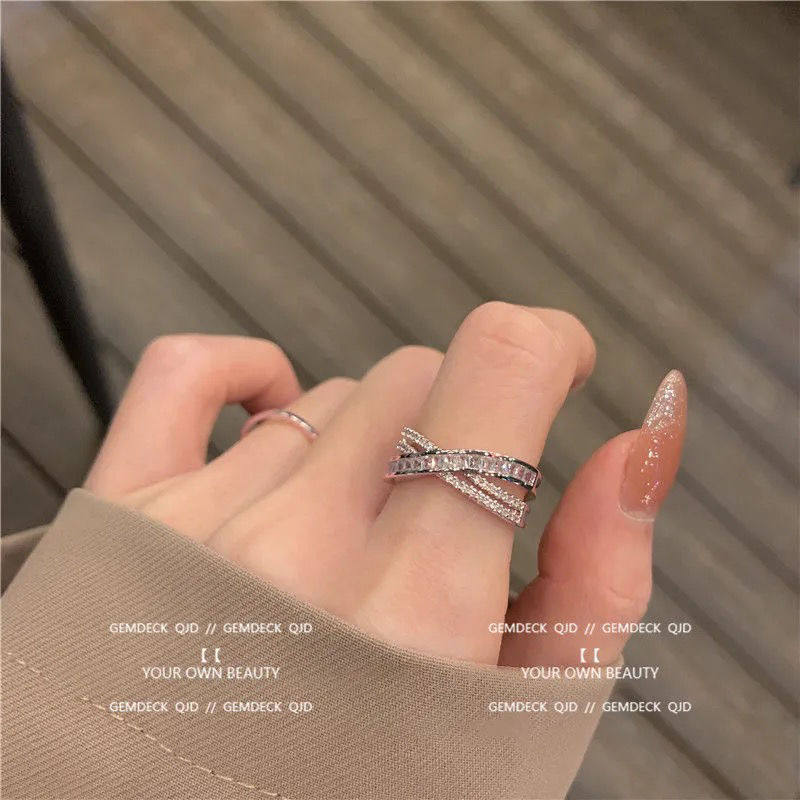Light luxury fashion high sense pearl zircon copper ring women's design sense retro personality open index finger ring simple