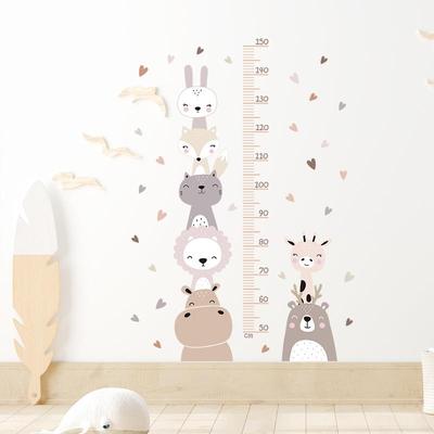 Boho Animals Bear Lion Hearts Height Measurement Ruller Wall Sticker for Kids Room Baby Nursery Decals