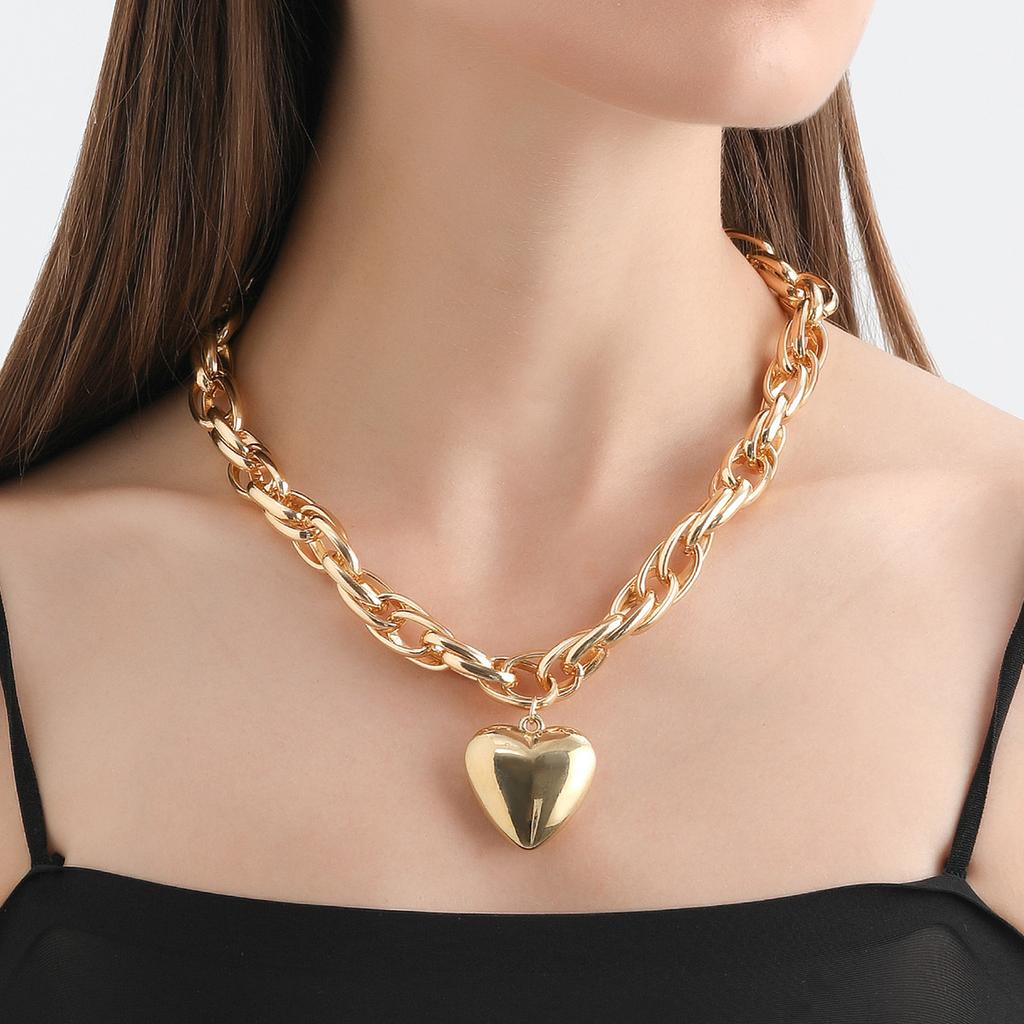 Layered   Heart Necklace O Shaped Fashionable Personalities   Necklace for Women