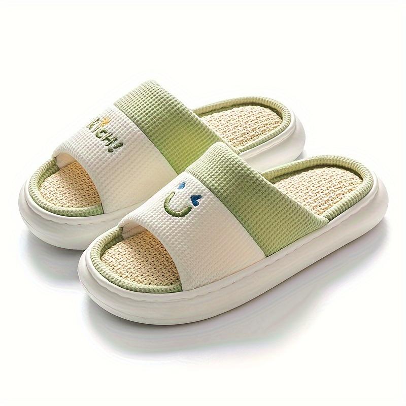

[Уютные мультяшные тапочки] Весенне-летние толстые амортизирующие уютные тапочки из льняной смеси - Нескользящая тихая домашняя обувь, тканевый верх, подошва из ЭВА для пар 44-45 зелёный