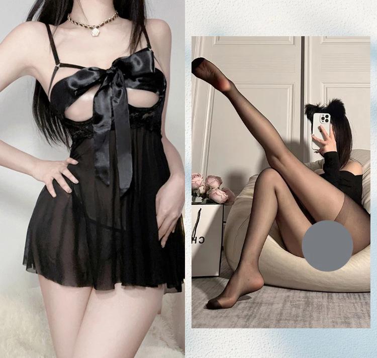 Pure desire erotic underwear female sexy perspective temptation open crotch free hot passion suit bow small chest pajamas