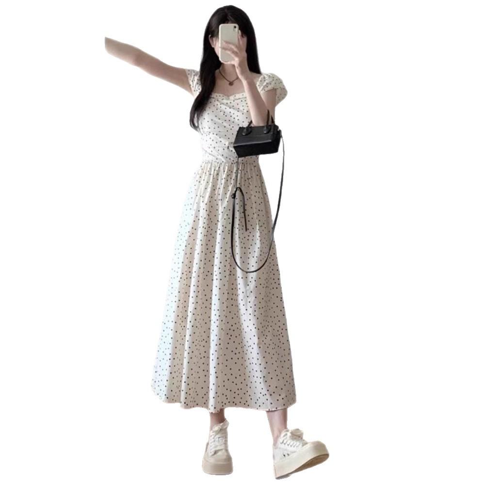 French Seaside Vacation Style Small Flying Sleeves Polka Dot Dress Summer Women's New Thin White Dress