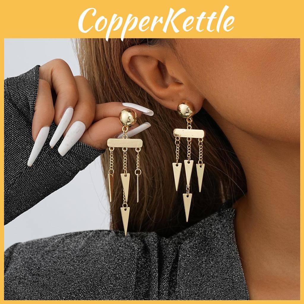 Tassel Chic Asymmetric Earrings For Women Gold Geometric Design Material Alloy