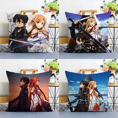 S-Sword Art O-Online SAO Kissenbezug Sofa Wohnzimmer Schlafzimmer Zweiseitiger Druck Quadratisches Kissen Nickerchen Kissenbezug