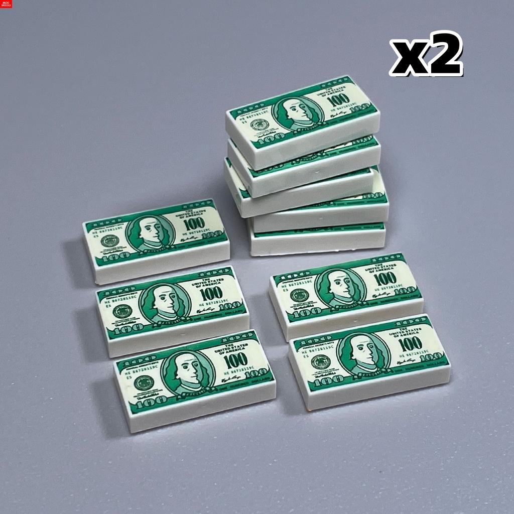 MOC Bricks Bill Dollar 1x2 Money Printed Tiles Euro Street View Cash Treasure Accessories Building Blocks Kids Toys