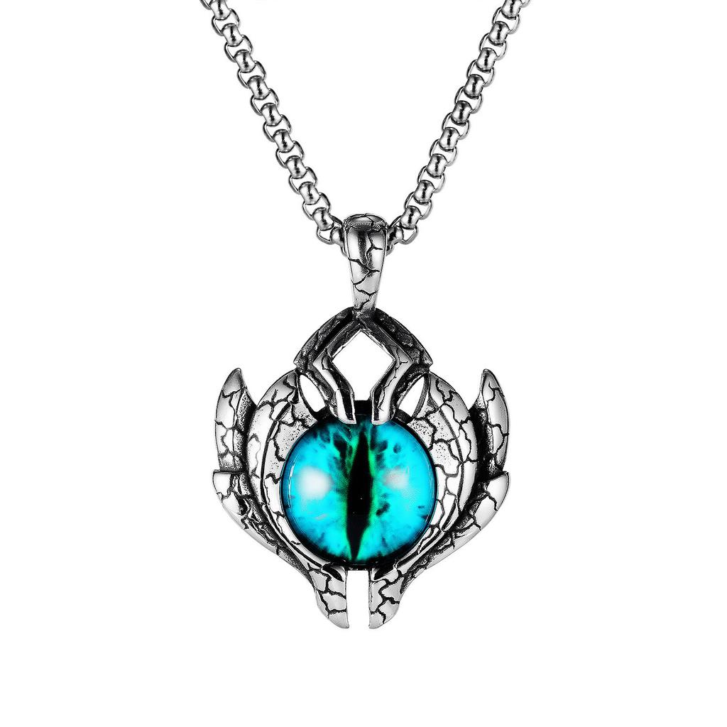 Hip Hop Rock Evil Eye Pendant Necklace For Men Stainless Steel Chain Skull Jewelry Gift Retro Creative Neck Accessories