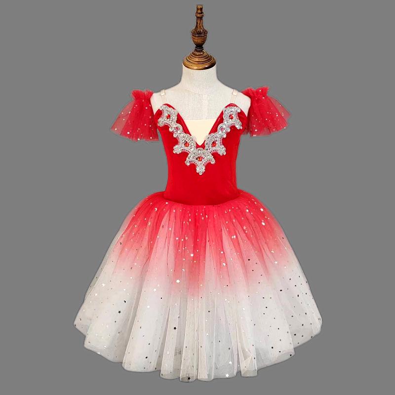 

Children s Ballet Tutu Dress: Dance Performance Princess Puff Tulle Skirt Costume 120cm красный