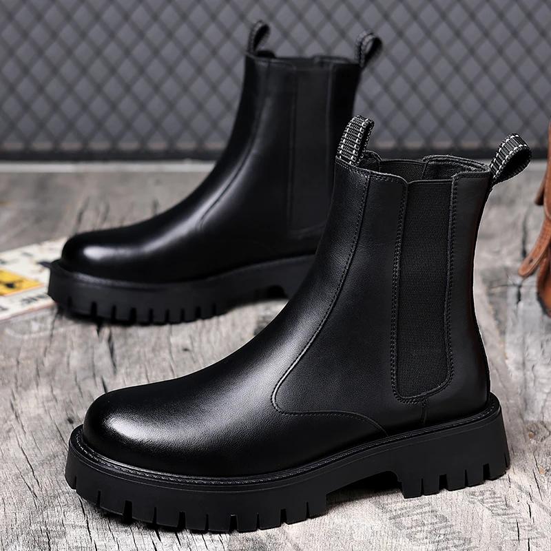 Fashion Hot Sale Fashion Mens Chelsea Boots Warm Plush Fur Winter Boots for Men High Top Male Platform Shoes British Style Ankle Boots