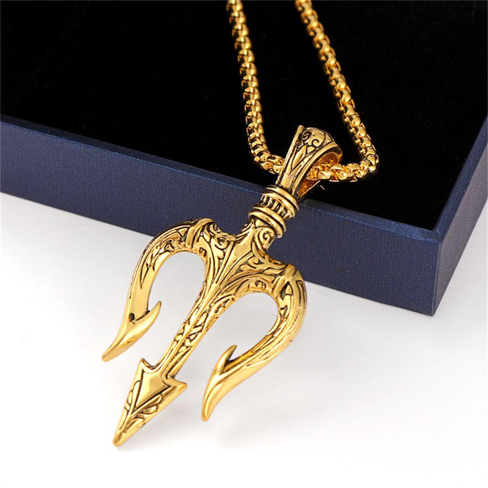 Fashion New Retro Rock Vintage Punk Neptune Trident Pendant Hip Hop Choker Necklace