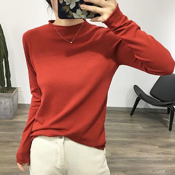 Spring 2025 Women's Knit High Neck Slimming Long Sleeve T-Shirt