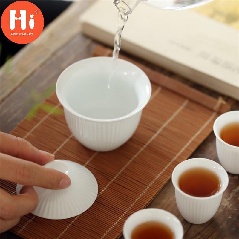 Hi Modern Jade Clay Shadow Green Kung Fu Gaiwan Ceramic Tea Bowl with Cover White Porcelain Office Teacup Drinkware