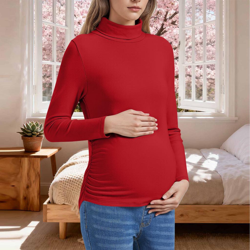 Women's Solid Color Warm Long Sleeved Pullover Maternity Top