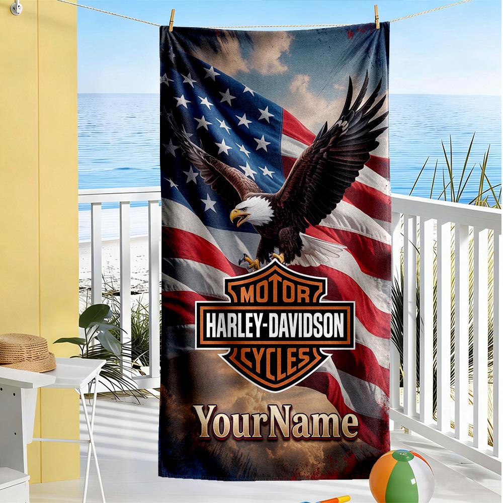 Harley-davidson Motorcycles Customize Your Name Beach Towel Super Soft Microfiber Quickdry Fabric