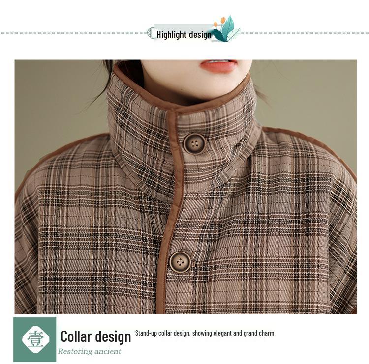 Women's Retro Plaid Thickened Cotton Padded Jacket - Casual, Warm, Versatile Winter Coat