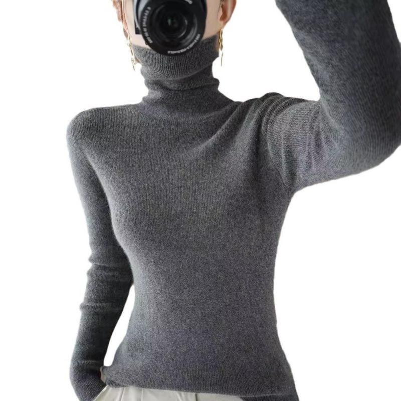 Autumn Semi High Neck Long Sleeve Knitted Sweater Women Winter Fashion Slim Fit Pullover Base Sweaters Ladies Warm Elegant Casual Woman Jumpers 25062