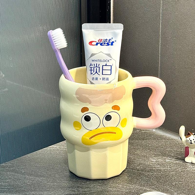 Cute Cartoon Ceramic Mouthwash Cup Household Brushing Cup Couple Tooth Tank Toothbrush Children's Washing Cup High-value Dental Utensils