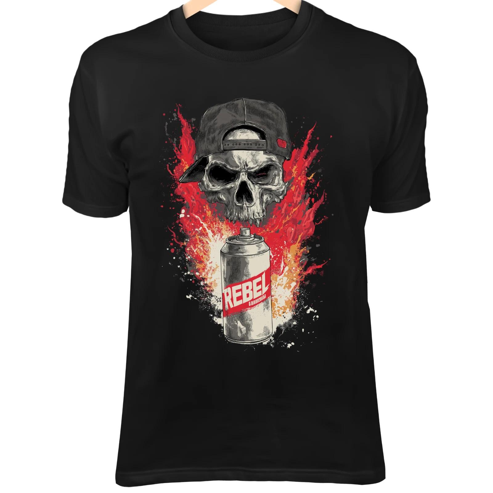 Rebel Skull T-Shirt – Graffiti Flame Masked Punk Art Graphic Tee Unisex XL