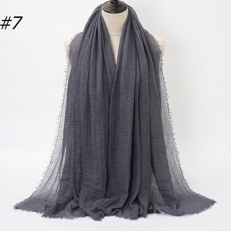 New Pleated Monochrome Cotton Solid Color Scarf, Naturally Pleated Human Cotton Hair Beard Edge Large Size Women's Headscarf B