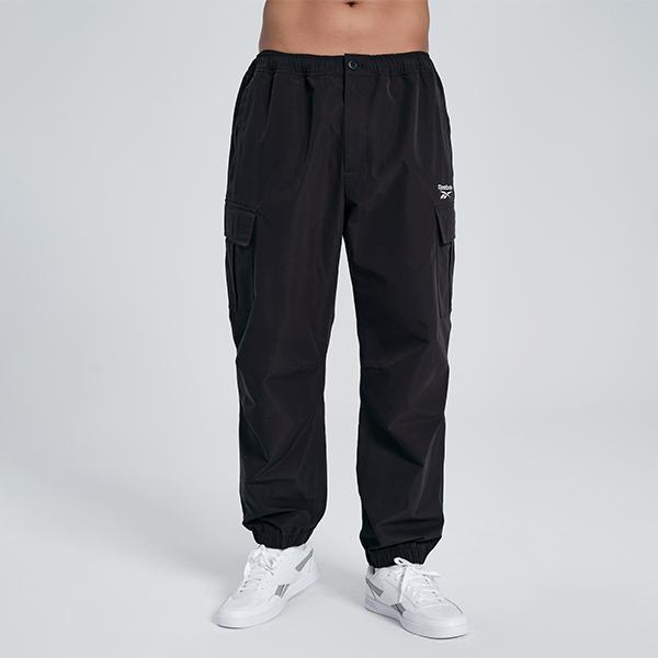 Reebok Solid Color Outdoor Casual Sports Elastic Cuffed Cargo Pants Unisex Pants Black 24SRM601UGH0