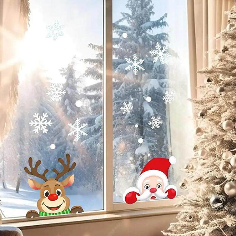 Christmas Window Sticker Reindeer Santa Claus Shaped Glass Shop Window Sticker New Year Snowflake Sticker Electrostatic Sticker
