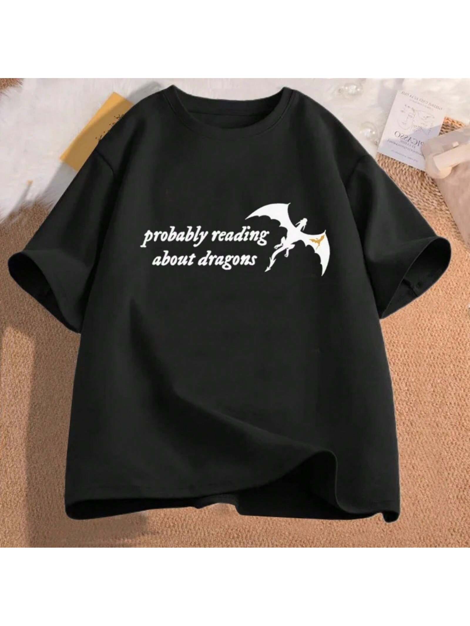 Probably Reading About Dragons T Shirt Wounisex Fourth Wing Bookish T-Shirt Librarian Book Lover Graphic Tees Wounisex unisex Cotton Tee S разноцветный