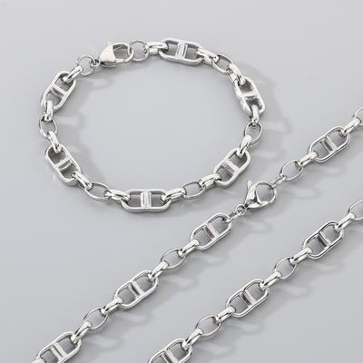 Trendy Japanese Chain Men's Necklace Popular Versatile and Personalized Design Pig Nose Chain Bracelet Set Accessories2025
