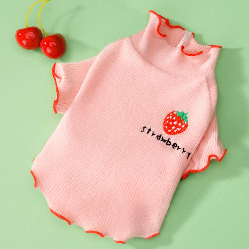 Cute Strawberry Bottoming Shirt Spring and Summer Thin Lace Breathable Puppy Solid Color Sweater Kitten