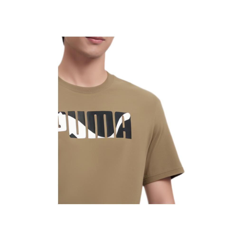 Puma Graphics  Wording Casual Printed Soft Skin-Friendly Short Sleeve T-Shirt Men Tops Dark-Camel 686373-85