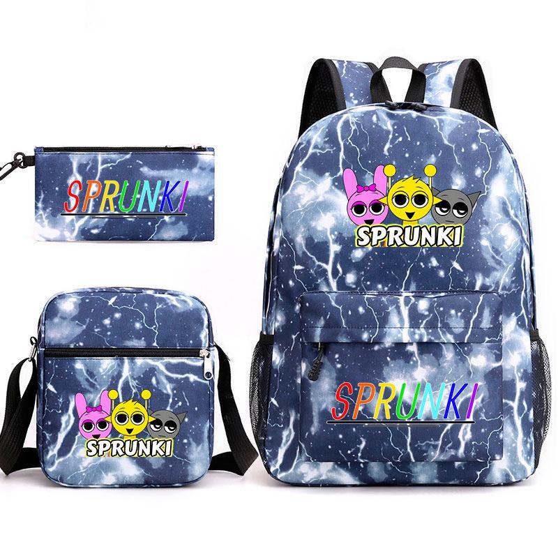 New rhythm box Sprunki music game schoolbag backpack pencil bag three-piece set student heat transfer backpack