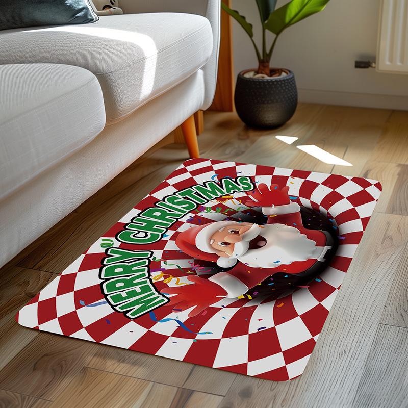 Christmas Themed Diatomite Bath Mat Non-Slip Absorbent Floor Mat for Home Entryway Bathroom Festive Decor