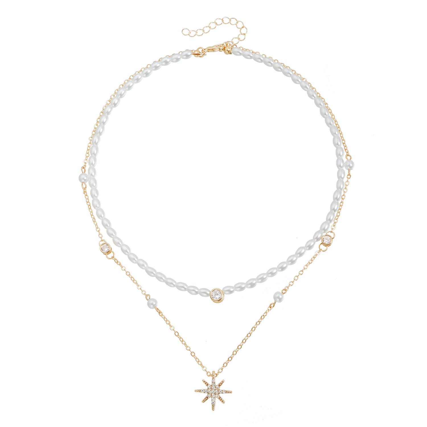 

European and American jewelry niche versatile personality diamond-encrusted mango rhinestone double-layer necklace fashion pearl necklace золотой