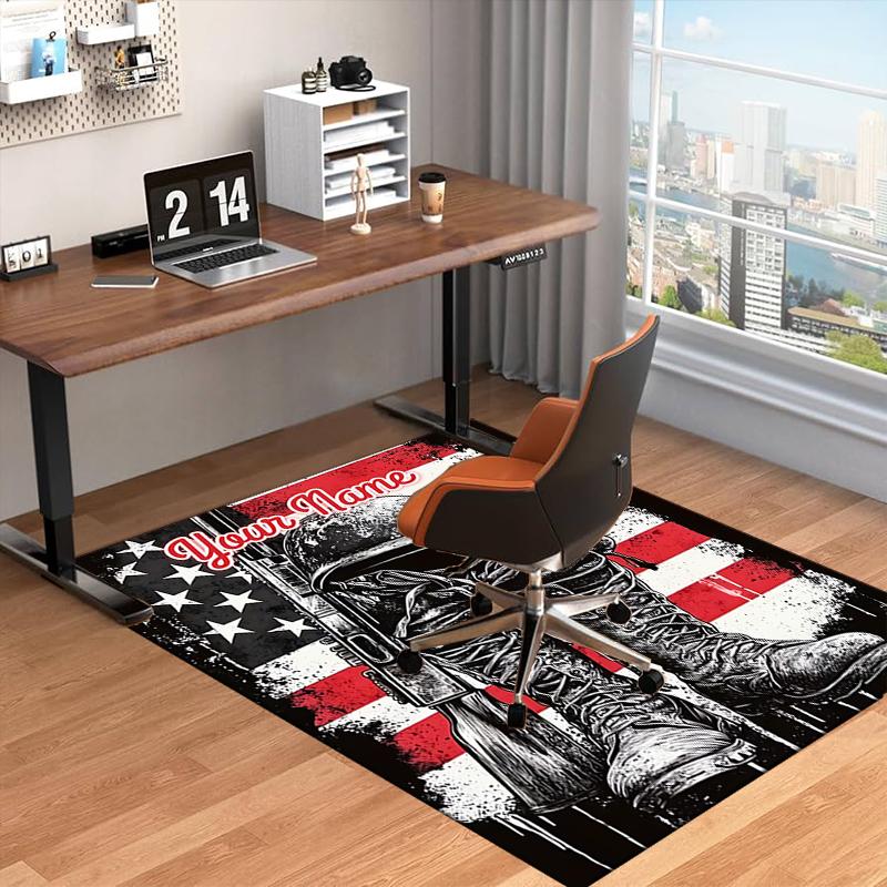 1PC Custom Name American Soldier Tribute Theme Floor Mat Ideal for Living Room, Game Rooms, Office, Bedroom, Floor Mat Playful Design