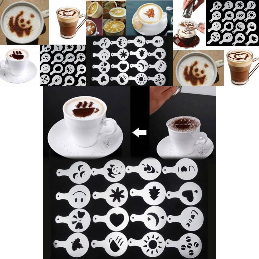 Langlebiges Kunststoff Kaffee Schablonen Set 16 Stück Modernes Schlichtes Design Für Latte Art