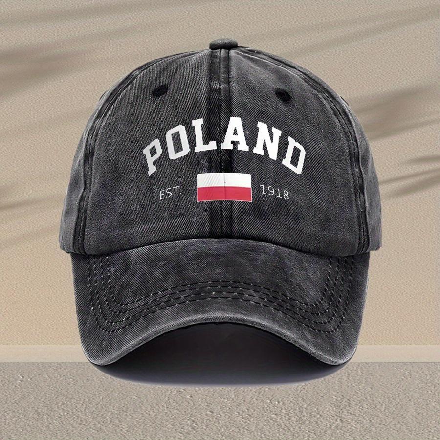 Unisex Vintage Washed Baseball Cap Adjustable Breathable Trucker Hat with Poland Lettering Distressed Style Lightweight Cas