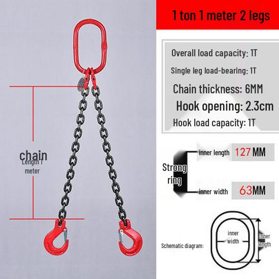 G80 Manganese Steel Hoist Chain Sling with Eye Hook - Single, Two, or Four Legs