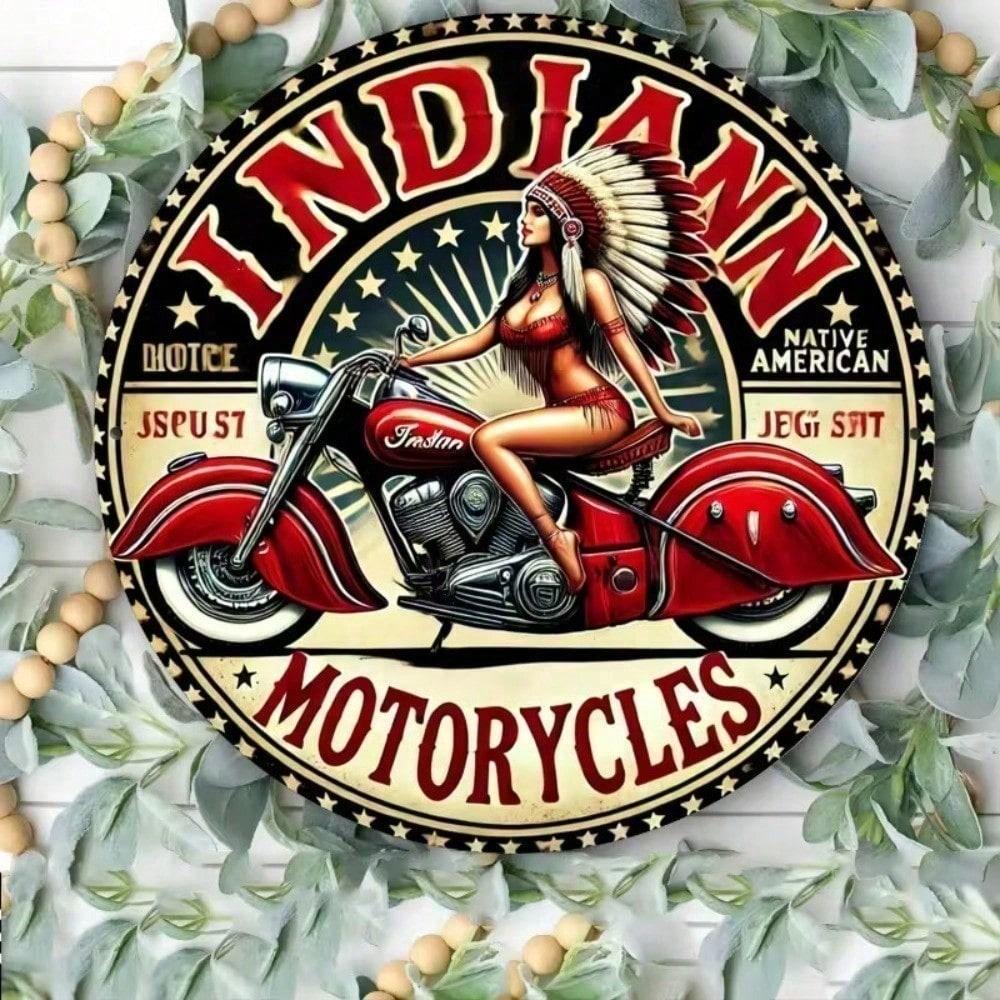 Vintage Indian Motorcycle Metal Blikbord Retro Garage Wanddecoratie Weerbestendig Rustiek Aluminium Kunst voor Bar Pub Man Cave