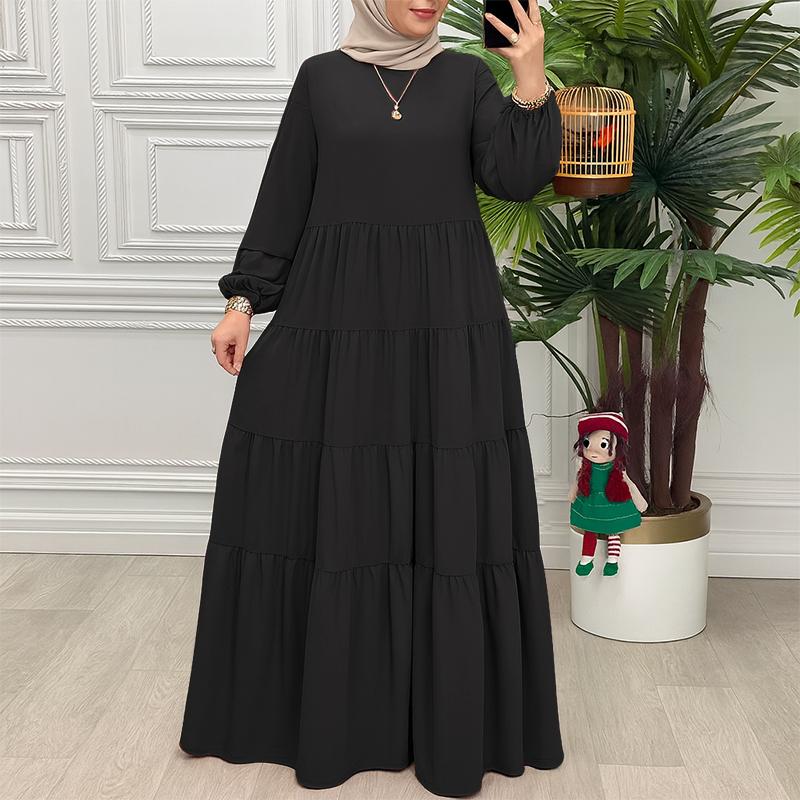 

ZANZEA Женское повседневное платье с круглым вырезом, длинным рукавом и свободного кроя, мусульманское 5XL чёрный