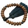 Men's Buddhist Prayer Beads, Kyo-style, Made of Japanese Enju (Purple Tree), 27 Mandarin Orange Beads, Blue Tiger's Eye Stone, and Silk Tassel,