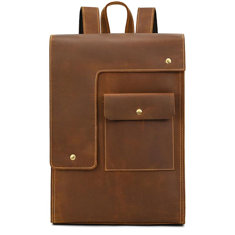 Genuine Leather Double Shoulder Backpack Bag Men Women Vintage Leather Backpackbag 15 16 Inch Laptop Bag Crazy Horse Leather