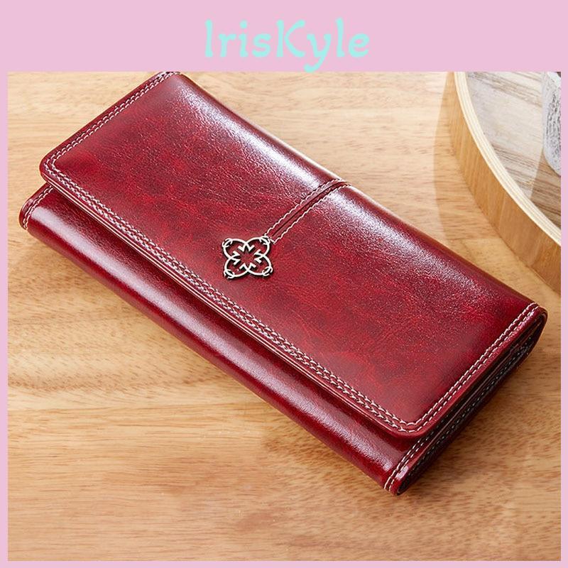 Womens Wallet Oil Wax Retro Skin Wallet Portfel Damski Lady Long Leather Clutch Bag Wallet Highquality Purse Card Holder