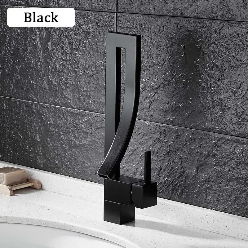 Bathroom Sink Faucet Single Handle Brushed Nickle Chrome Basin Mixer Tap Deck Mounted Tall Waterfall Brass Wash Basin Faucet (Black,Brass) чёрный